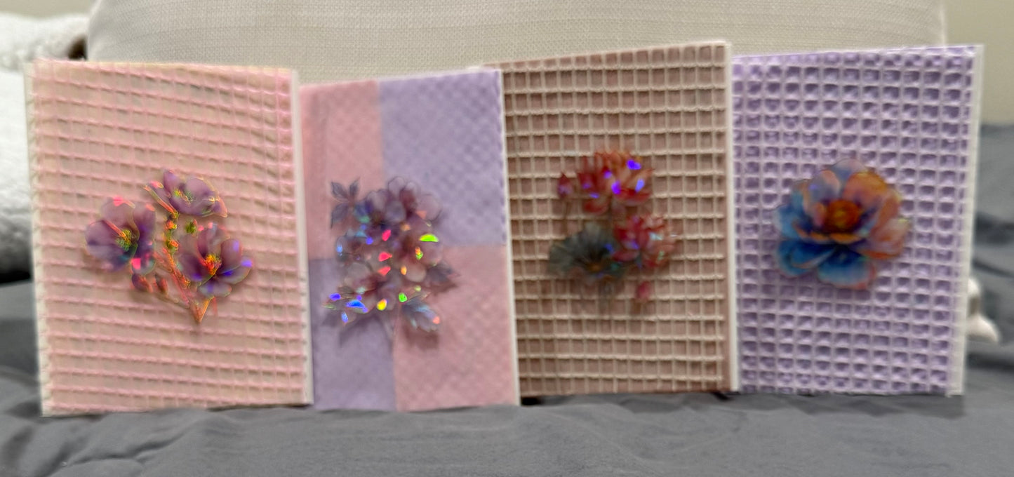 Layered Textures Blank Notecards with a Floral Ascent - Handmade Unique Cards in Pink & Purple Textured Paper Envelopes, Perfect for Quick Notes