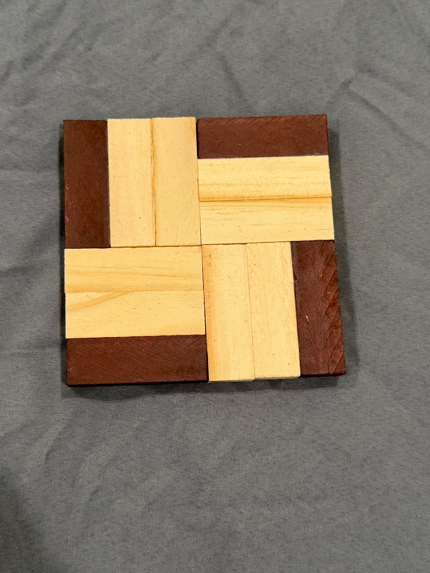 Rustic Hand Constructed Two-Tone Square Wood Coasters with Cork Bottom - 3 3/4"x3 3/4"x3/8", Durable Wooden Tableware