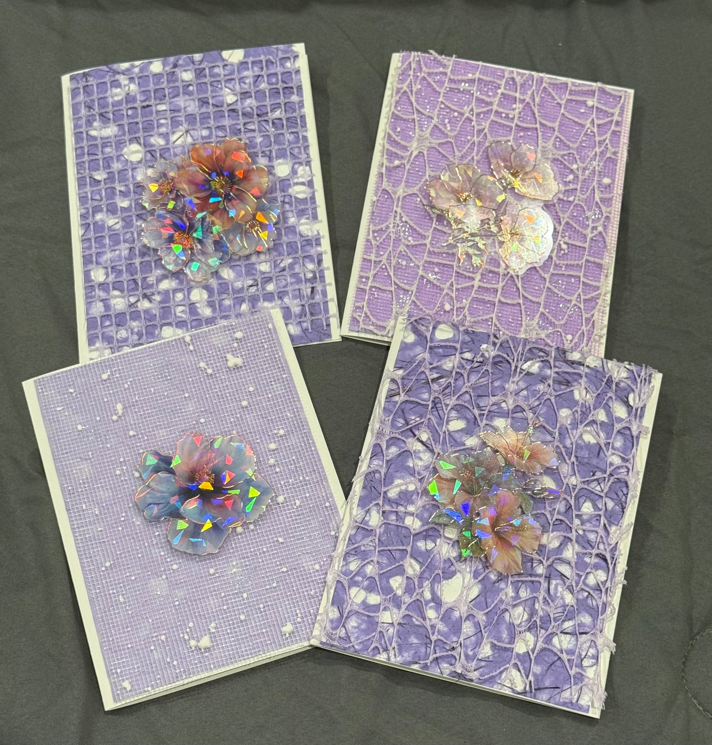 Layered Textures Blank Notecards with a Floral Ascent - Handmade Unique Cards in Pink & Purple Textured Paper Envelopes, Perfect for Quick Notes
