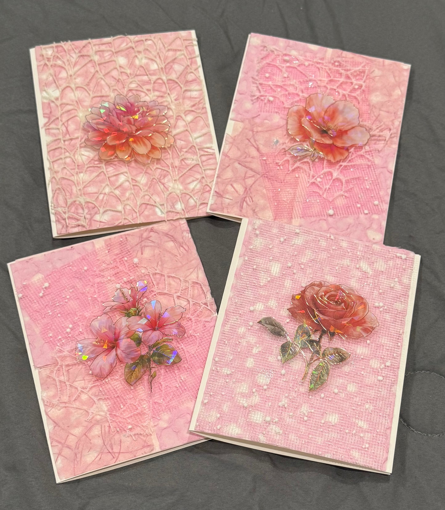 Layered Textures Blank Notecards with a Floral Ascent - Handmade Unique Cards in Pink & Purple Textured Paper Envelopes, Perfect for Quick Notes