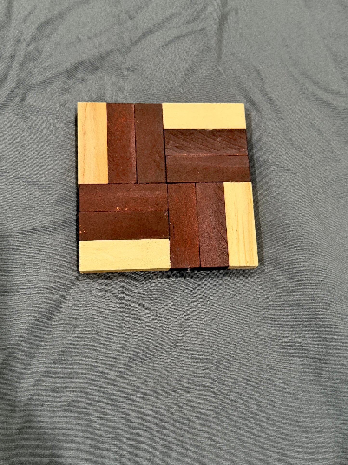 Rustic Hand Constructed Two-Tone Square Wood Coasters with Cork Bottom - 3 3/4"x3 3/4"x3/8", Durable Wooden Tableware