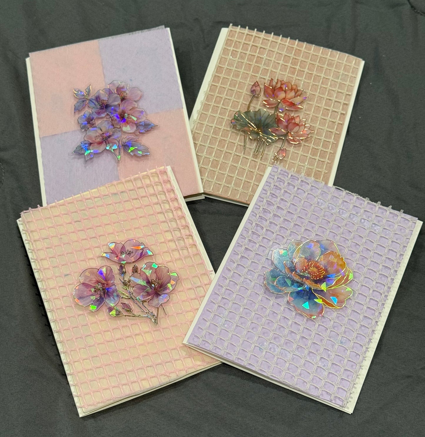 Layered Textures Blank Notecards with a Floral Ascent - Handmade Unique Cards in Pink & Purple Textured Paper Envelopes, Perfect for Quick Notes
