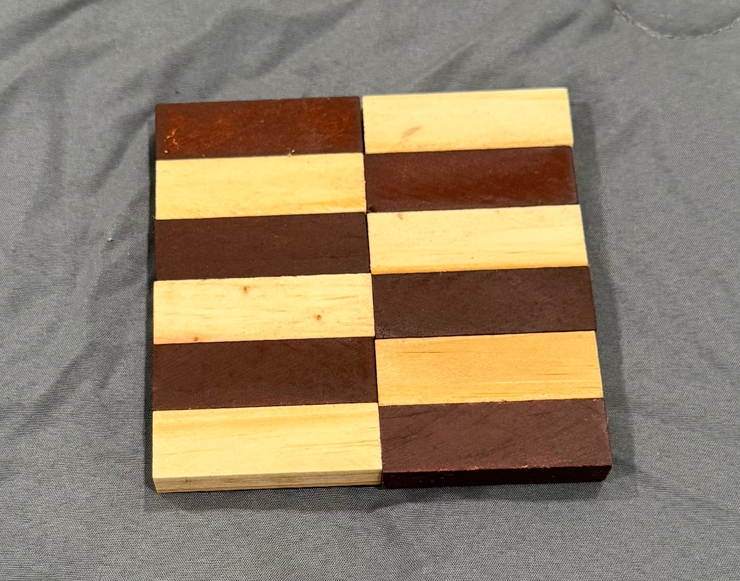 Rustic Hand Constructed Two-Tone Square Wood Coasters with Cork Bottom - 3 3/4"x3 3/4"x3/8", Durable Wooden Tableware