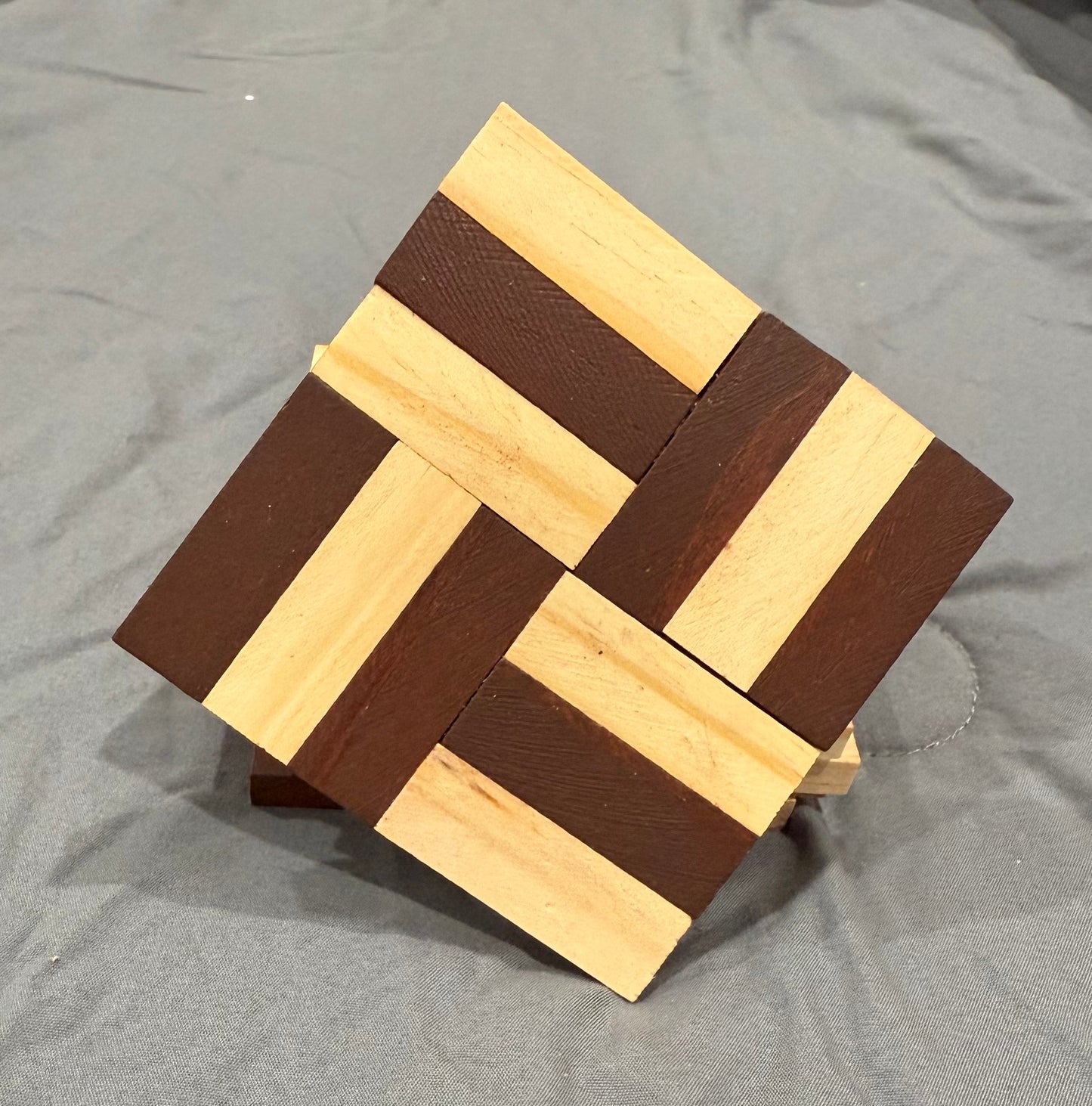 Rustic Hand Constructed Two-Tone Square Wood Coasters with Cork Bottom - 3 3/4"x3 3/4"x3/8", Durable Wooden Tableware