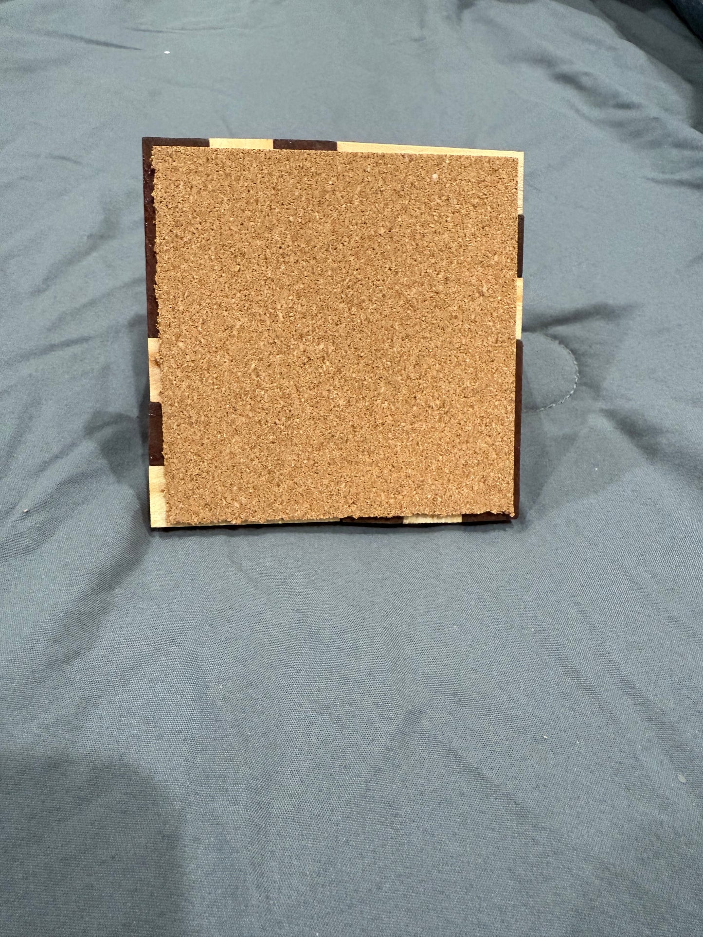 Rustic Hand Constructed Two-Tone Square Wood Coasters with Cork Bottom - 3 3/4"x3 3/4"x3/8", Durable Wooden Tableware