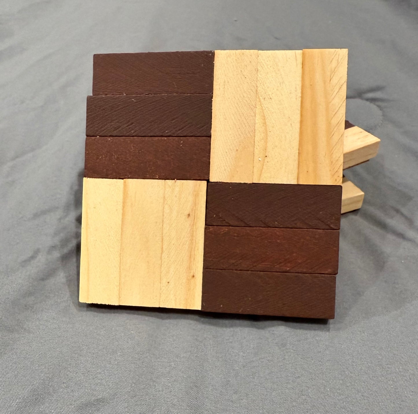 Rustic Hand Constructed Two-Tone Square Wood Coasters with Cork Bottom - 3 3/4"x3 3/4"x3/8", Durable Wooden Tableware