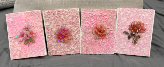 Layered Textures Blank Notecards with a Floral Ascent - Handmade Unique Cards in Pink & Purple Textured Paper Envelopes, Perfect for Quick Notes