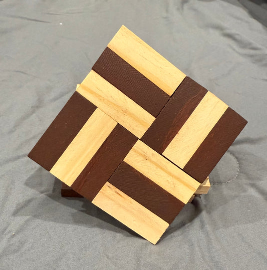 Rustic Hand Constructed Two-Tone Square Wood Coasters with Cork Bottom - 3 3/4"x3 3/4"x3/8", Durable Wooden Tableware